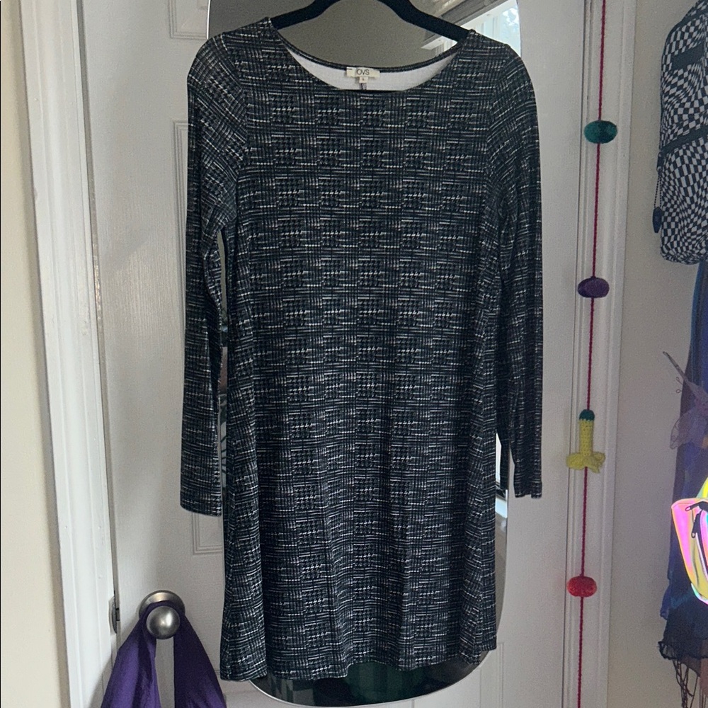 Long-Sleeve Black Heathered Mini Dress